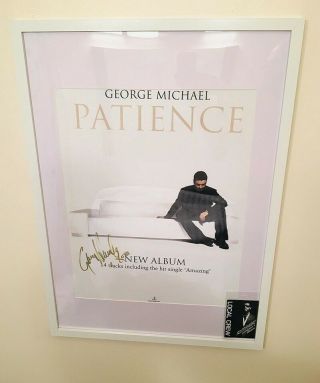 George Michael Rare Signed Patience Poster Framed White With Crew Pass