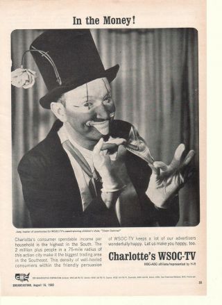 Brooks Lindsay Joey Clown Carnival 1965 Ad - Wsoc - Tv Charlotte Nc