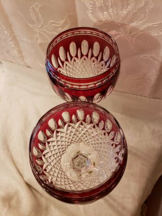 Set of Waterford Crystal Clarendon Ruby Red Cut to Clear Hock Wine Glass Goblets 3