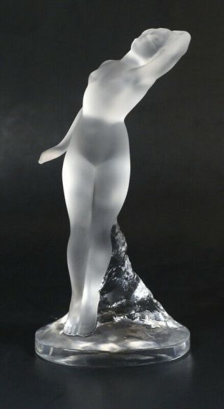 Lalique Signed Frosted Nude Woman " Danseuse Bras Leves " 9 "