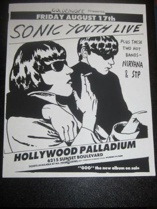Rare 1990 Nirvana Sonic Youth Stp Handbill Hollywood Palladium Sunset Blvd