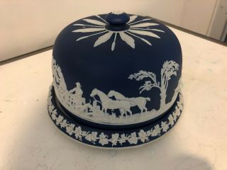 Jasperware Blue & White Cheese Dome Or Cake Plate