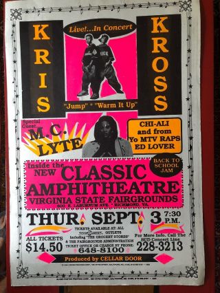 Kriss Kross Mc Lyte Concert Promo Poster 1992 Rare Vintage Rap Richmond Virginia
