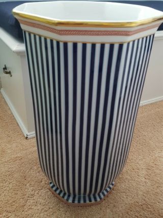Limoges France Fine Pottery Umbrella Stand,  Blue And White With Gold Trim,  Wow