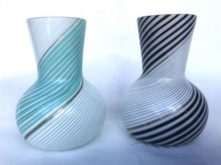 Dino Martens Filigree Vase Pair,  Aureliano Toso Model 5700,  Murano Glass