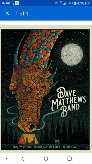 Dave Matthews Band Poster Gorge Night 1 2019 Rare.  Limited Edition