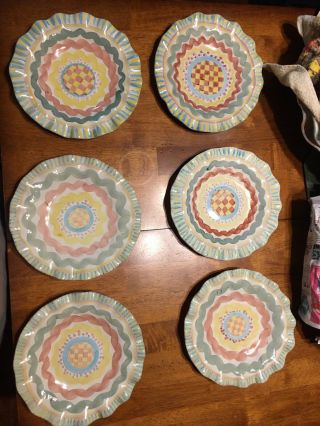 Mackenzie Childs Wallcourt 9” Luncheon Plates Set Of 6