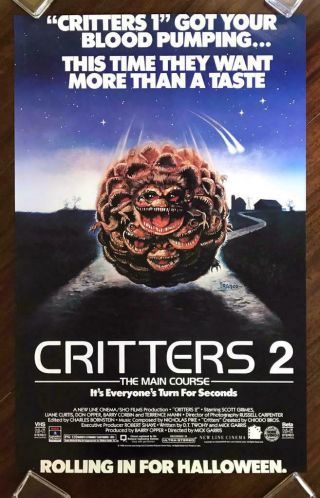 Critters 2 1988 Sci - Fi Horror Alien Cult Comedy Video Poster Rolled Nm,