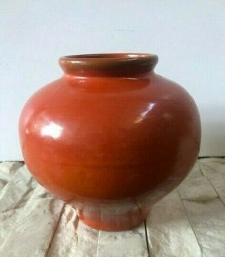 Vintage 8 " Dark Orange Catalina Island Pottery Round Ceramic Art Vase Pot Mcm