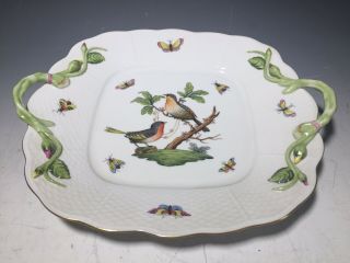 Herend Hungary Rothschild Bird 430 /ro Handpainted Serving Platter Handled Tray