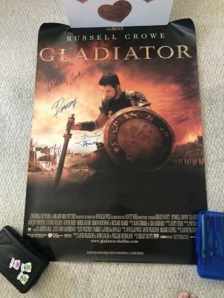Gladiator Poster Hand Signed Cast 5x Russell Crowe Ridley Scott Joaquin Phoenix