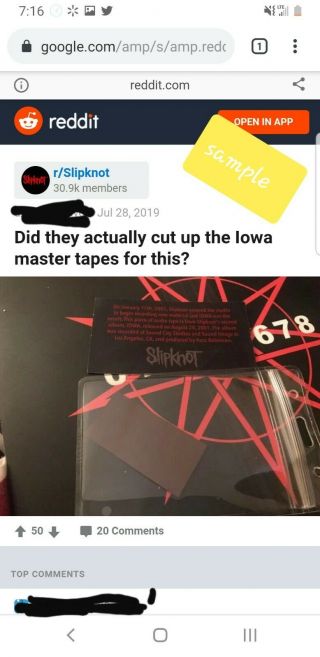 Slipknot Iowa Studio Recording Tape Piece