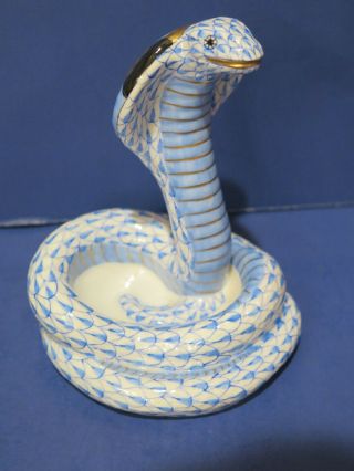 Herend Cobra Figurine.  Blue Fishnet
