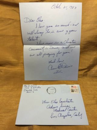 Ann B.  Davis Signed Handwritten Letter To Legendary Actress Elsa Lanchester