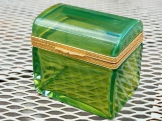 Vintage Green Vaseline Glass Hinged Casket Box