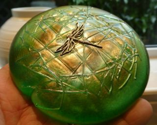 Glasform John Ditchfield Iridescent Lilypad With Silver Dragon Fly Paperweight