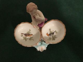 Antique KPM Hand Painted Porcelain Double Salt with Central Cherub Figure 2