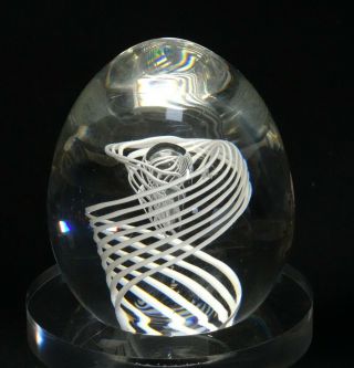 Rare Vintage Signed Steuben Crystal Art Glass White Latticino Swirl Paperweight