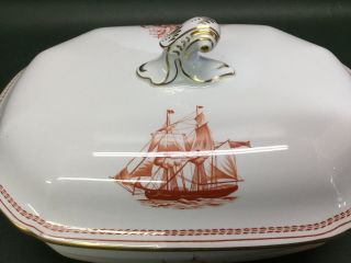 Vtg Spode Trade Winds Red Gold Trim Oval Covered Vegetable Bowl with Lid 3