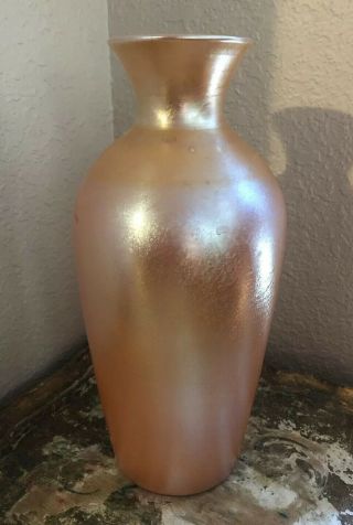 Vintage Iridescent Gold Durand Art Glass Vase 10.  25” Tall W/ Label