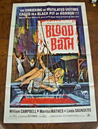 1966 Vintage Movie Poster Blood Bath Horror 27 " X 41 " One Sheet Ex