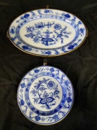 Antique Meissen Blue Onion Porcelain Hot Water Warming Serving Platters
