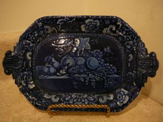 Antique Transferware Historic Dark Flow Blue Staffordshire Tray Plate Fruit