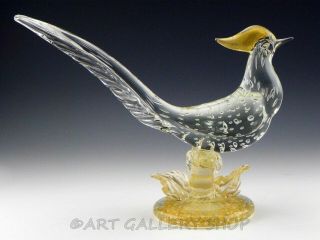 Vintage Murano Italy Art Glass Gold Fleck Large Tropical Paradise Bird Pheasant