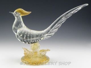 Vintage Murano Italy Art Glass GOLD FLECK LARGE TROPICAL PARADISE BIRD PHEASANT 5