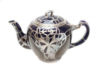 Lenox Cobalt Blue Porcelain & Sterling Silver Overlay Teapot