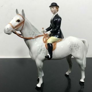 Rare Vinage Beswick Huntswoman Speckled Gray Horse Porcelain Figurine