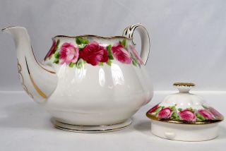 Vintage Teapot Royal Albert Old English Rose Bone China Gold Trim 6 