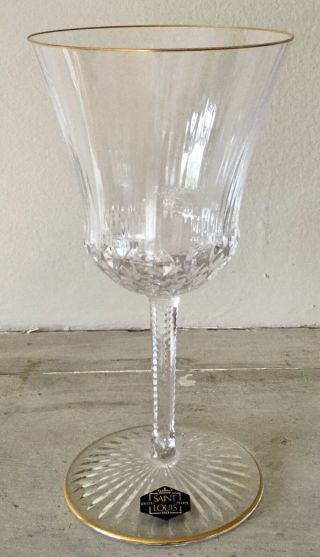 Saint St Louis Crystal 7.  5 " Water Goblet Glass Apollo Gold With Tags - List $310