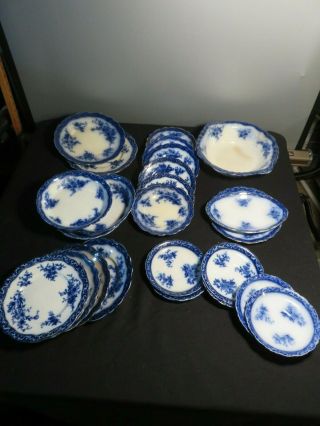 Set Of 30 " Touraine " Henry Alcock England Flow Blue Bowls/plates/saucers/cups