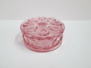 Htf Moon And Stars Pattern Glass Pink Le Smith Round Lidded Powder Box Rare