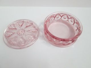 HTF Moon and Stars Pattern Glass PINK LE SMITH Round Lidded Powder Box Rare 4