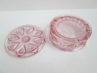HTF Moon and Stars Pattern Glass PINK LE SMITH Round Lidded Powder Box Rare 5