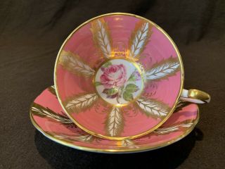 Paragon F176d Pink Cabbage Rose Tea Cup And Saucer Set Heavy Gold Rim