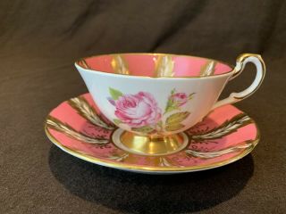 Paragon F176D Pink Cabbage Rose Tea Cup and Saucer Set Heavy Gold Rim 2