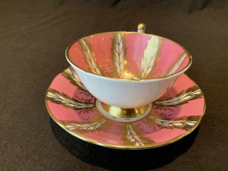 Paragon F176D Pink Cabbage Rose Tea Cup and Saucer Set Heavy Gold Rim 3