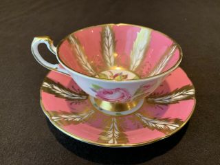 Paragon F176D Pink Cabbage Rose Tea Cup and Saucer Set Heavy Gold Rim 4