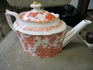 Royal Crown Derby Large Tea Pot Red Aves Chelsea Shape Fine Bone China
