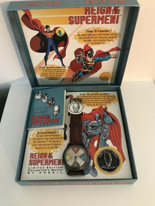 Fossil Reign Of The Supermen Watch Nib 1993 " The Man Of Steel " (ll1032)