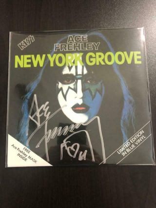 Kiss Ace Frehley Autographed York Groove Blue Vinyl Lp Complete W/ Mask