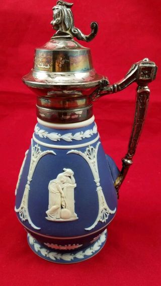 Rare Antique 19th Century Wedgwood Dark Blue Jasperware Syrup Pitcher Unmarked