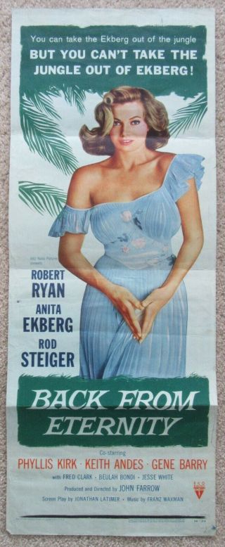 Back From Eternity 1956 Insrt Movie Poster Fld Anita Ekberg Vg