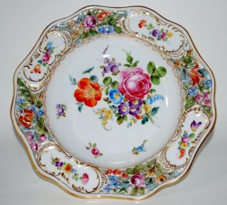 Fine Carl Thieme Dresden Hand Painted Floral & Gold Reticulated 10 