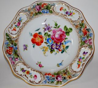 Fine Carl Thieme Dresden Hand Painted Floral & Gold Reticulated 10 