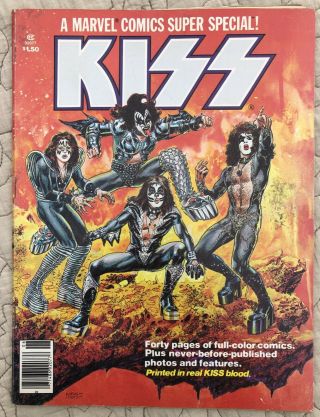 Kiss 1977 A Marvel Comics Special 1 Comic Printed In Real Kiss Blood