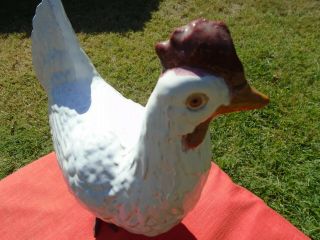 Vintage French Faience Pottery Chicken w Glass Eyes Bavent 3